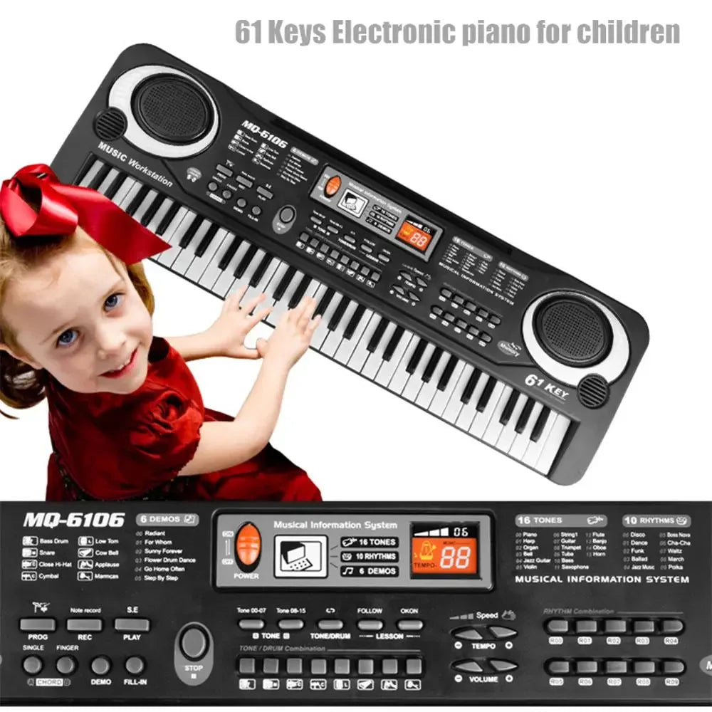 Teclado de Piano Electrónico para niños, órgano portátil de 61 teclas con micrófono, juguetes educativos, instrumento Musical, regalo para niños principiantes 