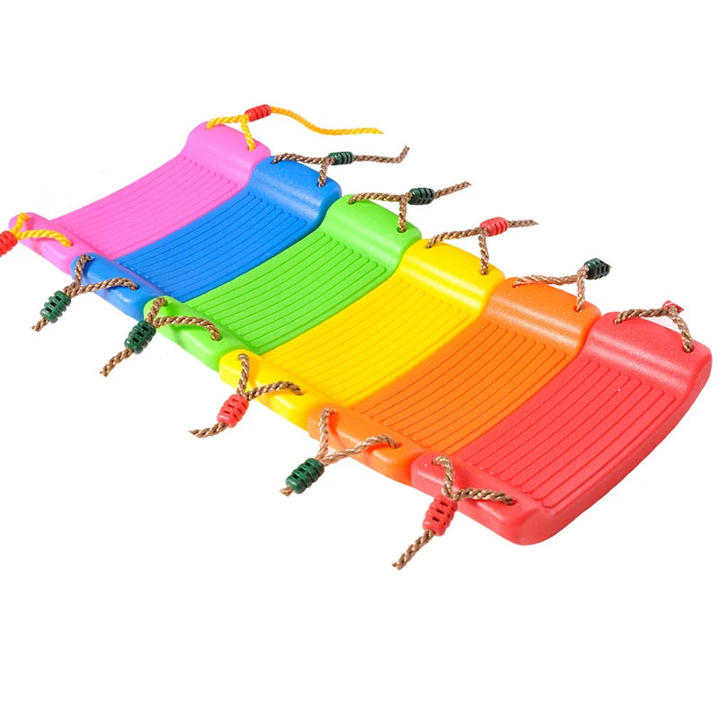 Kids Swing Flying Toy Garden Swing Kids Hanging Seat Toys with Height Adjustable Ropes Indoor Outdoor Toys Rainbow Curved Board