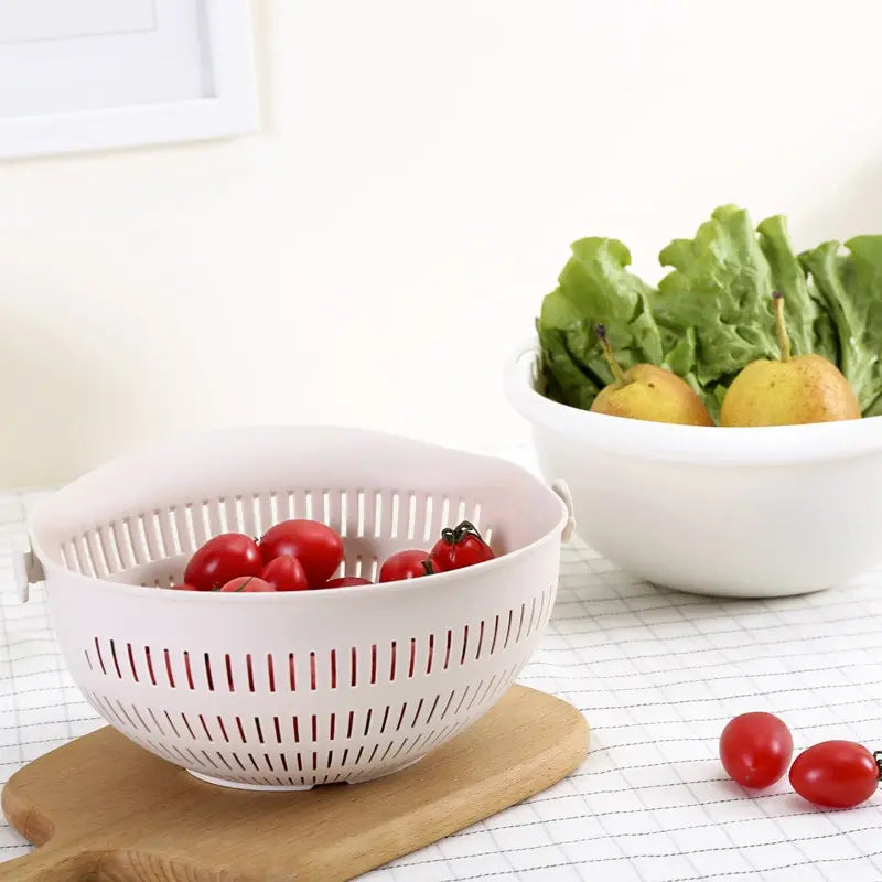 Bandeja de fruta de cocina extraíble de doble capa, cesta de drenaje para lavabo de frutas y verduras, cesta de lavado giratoria creativa para el hogar 