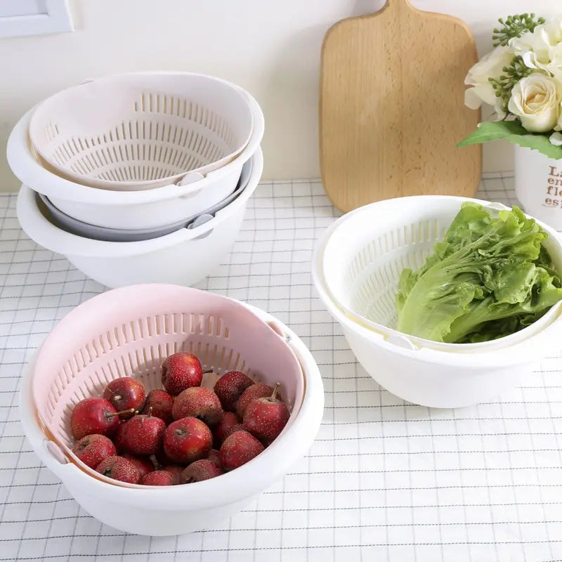 Bandeja de fruta de cocina extraíble de doble capa, cesta de drenaje para lavabo de frutas y verduras, cesta de lavado giratoria creativa para el hogar 