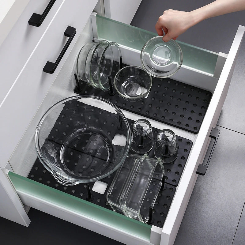 Organizador de cocina, estante para escurrir el fregadero, estante de secado de platos, bandeja telescópica, soporte para cuenco, cajón de almacenamiento, soporte ajustable, accesorios para el hogar