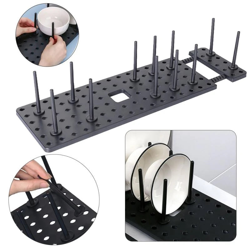 Organizador de cocina, estante para escurrir el fregadero, estante de secado de platos, bandeja telescópica, soporte para cuenco, cajón de almacenamiento, soporte ajustable, accesorios para el hogar