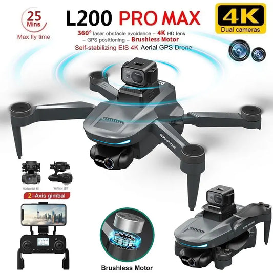 L200 PRO MAX 无人机 4K 2 轴 PTZ 高清双摄像头 360° 激光避障无刷电机 GPS 5G WIFI FPV 四轴飞行器遥控玩具