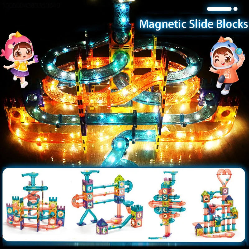 LED磁力积木轨道积木串珠球儿童玩具建筑比赛跑步管道积木