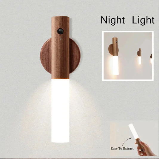 Lámpara LED de noche con USB, lámpara de pared magnética, armario de cocina, armario, escalera, hogar, dormitorio, mesa, lámpara de movimiento, iluminación de noche