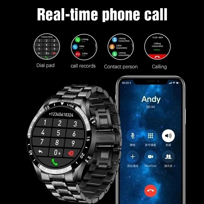 Reloj inteligente LIGE 2024 para hombre con pantalla táctil circular completa, reloj inteligente con llamada Bluetooth para hombre, reloj inteligente resistente al agua para actividad deportiva y Fitness + caja 