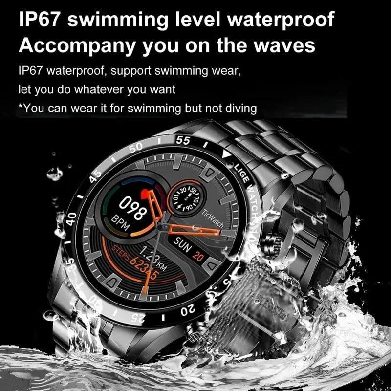 Reloj inteligente LIGE 2024 para hombre con pantalla táctil circular completa, reloj inteligente con llamada Bluetooth para hombre, reloj inteligente resistente al agua para actividad deportiva y Fitness + caja 