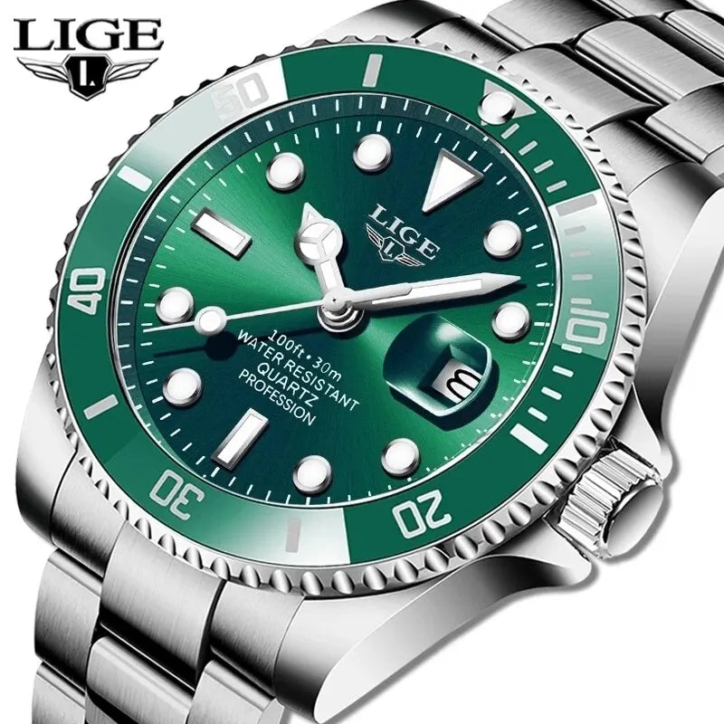 Reloj LIGE de buceo a la moda de lujo de la mejor marca, reloj de pulsera resistente al agua 30ATM con fecha, relojes deportivos para hombre, reloj de pulsera de cuarzo, reloj Masculino 