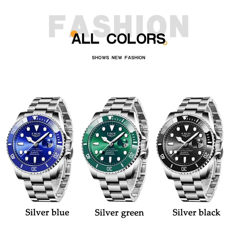 Reloj LIGE de buceo a la moda de lujo de la mejor marca, reloj de pulsera resistente al agua 30ATM con fecha, relojes deportivos para hombre, reloj de pulsera de cuarzo, reloj Masculino 