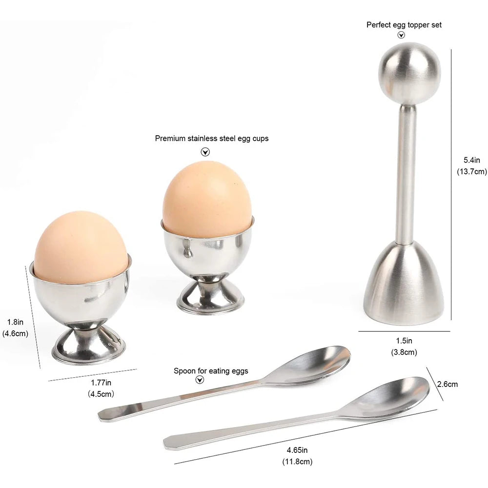 Juego de adornos para galletas de huevos LMETJMA, soporte separador de huevos duros suaves de acero inoxidable con cucharas, herramientas para huevos de cocina KC1013 