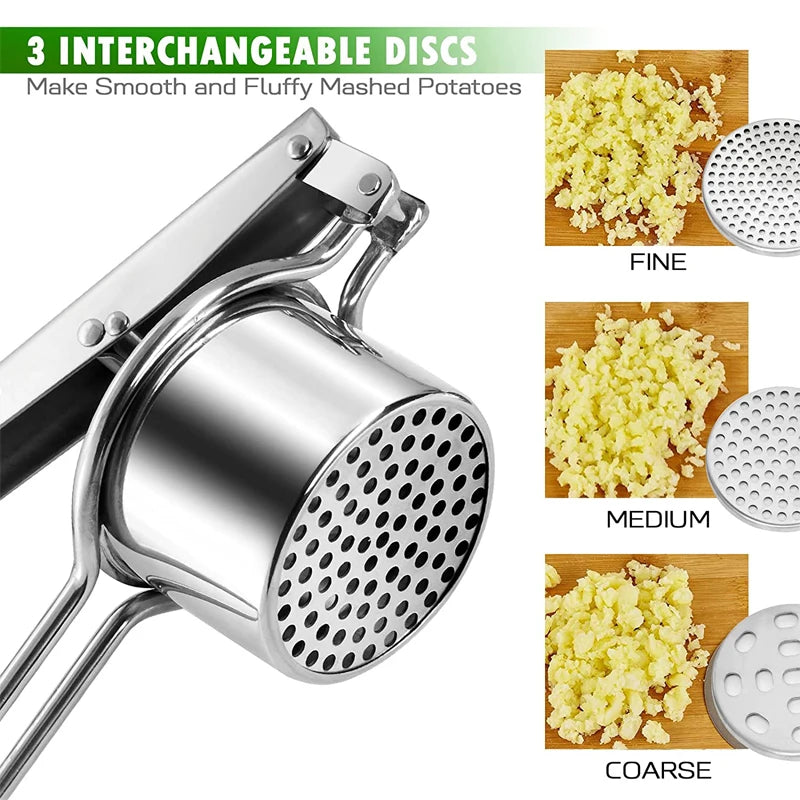 LMETJMA triturador de patatas Manual de acero inoxidable con 3 discos intercambiables exprimidor de frutas exprimidor de limón KC0442 