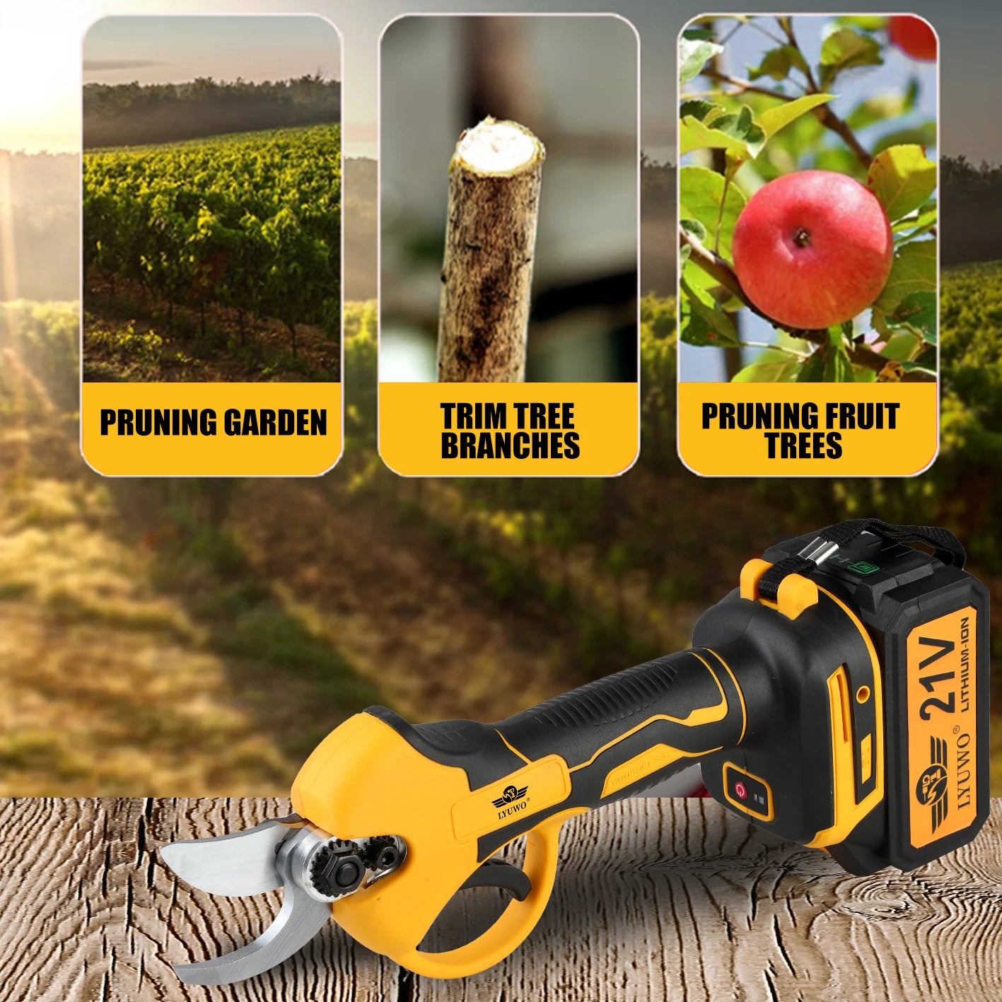 LYUWO Rechargeable Wireless Pruning Scissors, Fruit Tree Potted Pruning Electric Tool, 20V brushless, 30mm