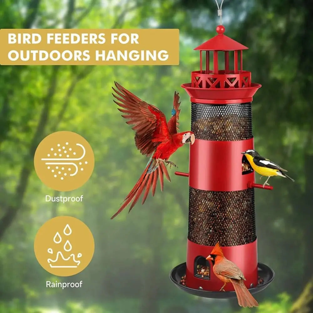 Large Capacity Bird Feeder Multiple Holes Squirrel-Proof Suspended Feeder Garden Decoration Lighthouse Shape Bird Feeding Tool