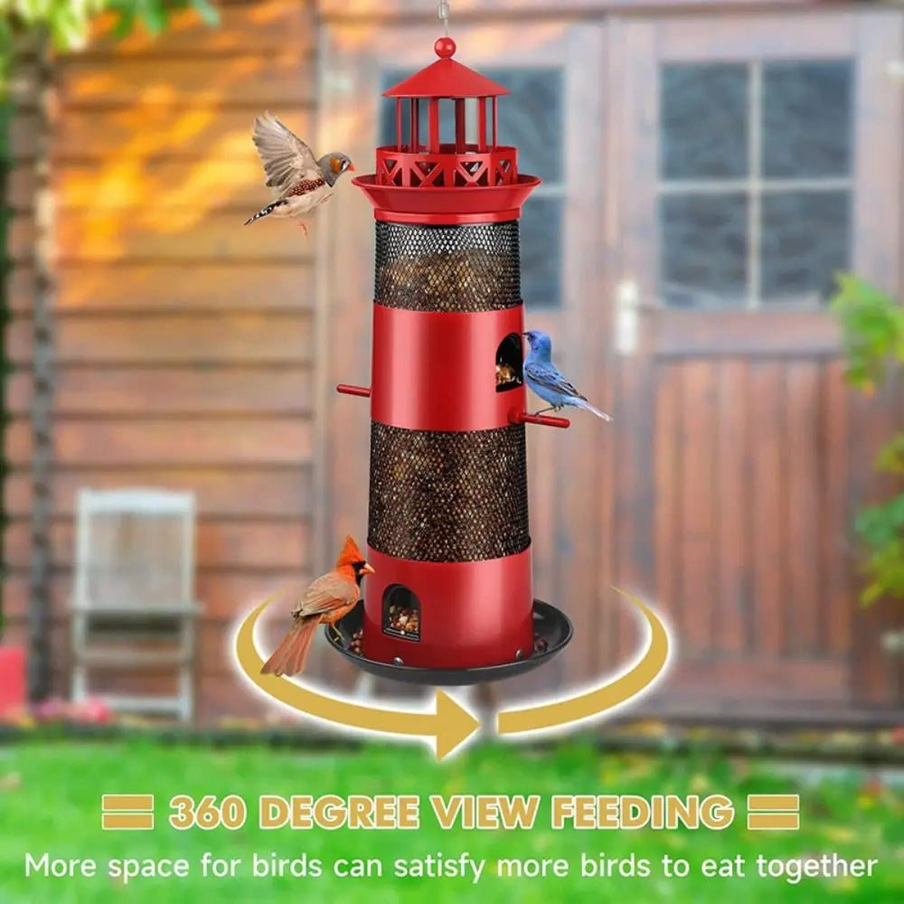 Large Capacity Bird Feeder Multiple Holes Squirrel-Proof Suspended Feeder Garden Decoration Lighthouse Shape Bird Feeding Tool