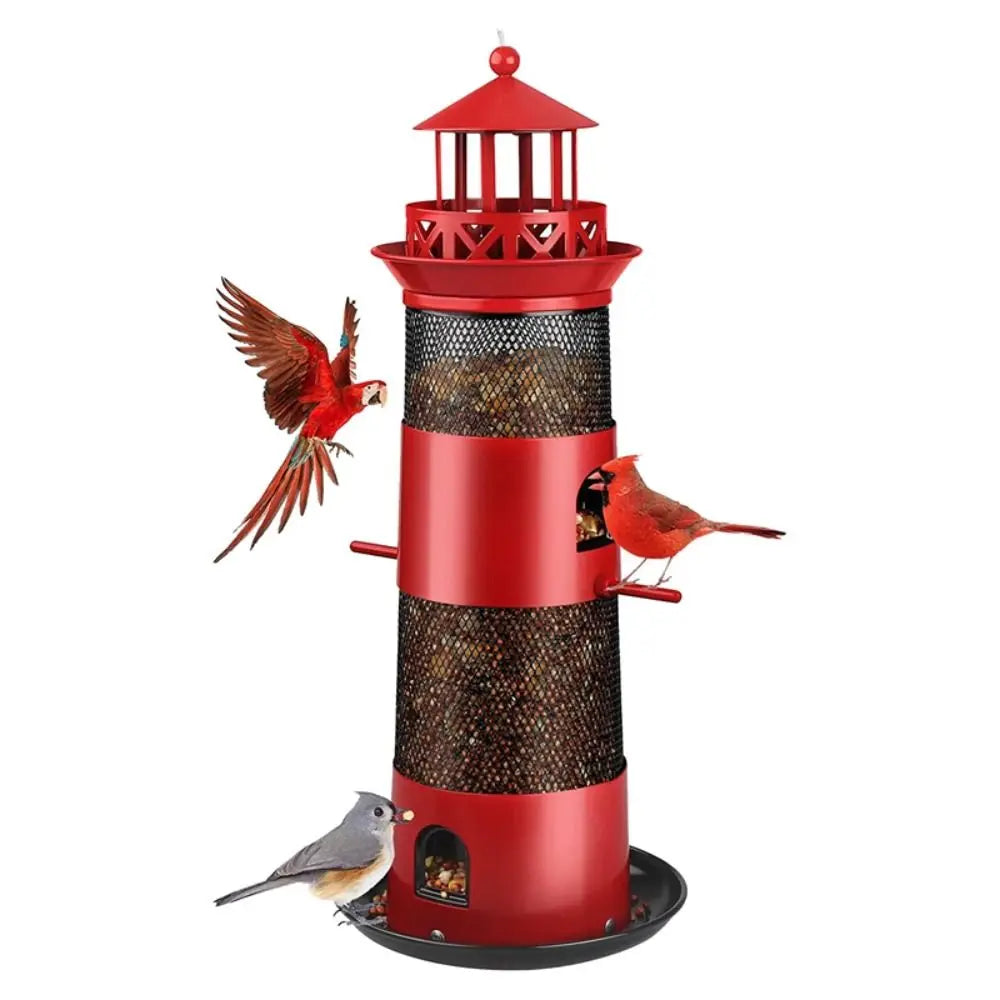 Large Capacity Bird Feeder Multiple Holes Squirrel-Proof Suspended Feeder Garden Decoration Lighthouse Shape Bird Feeding Tool