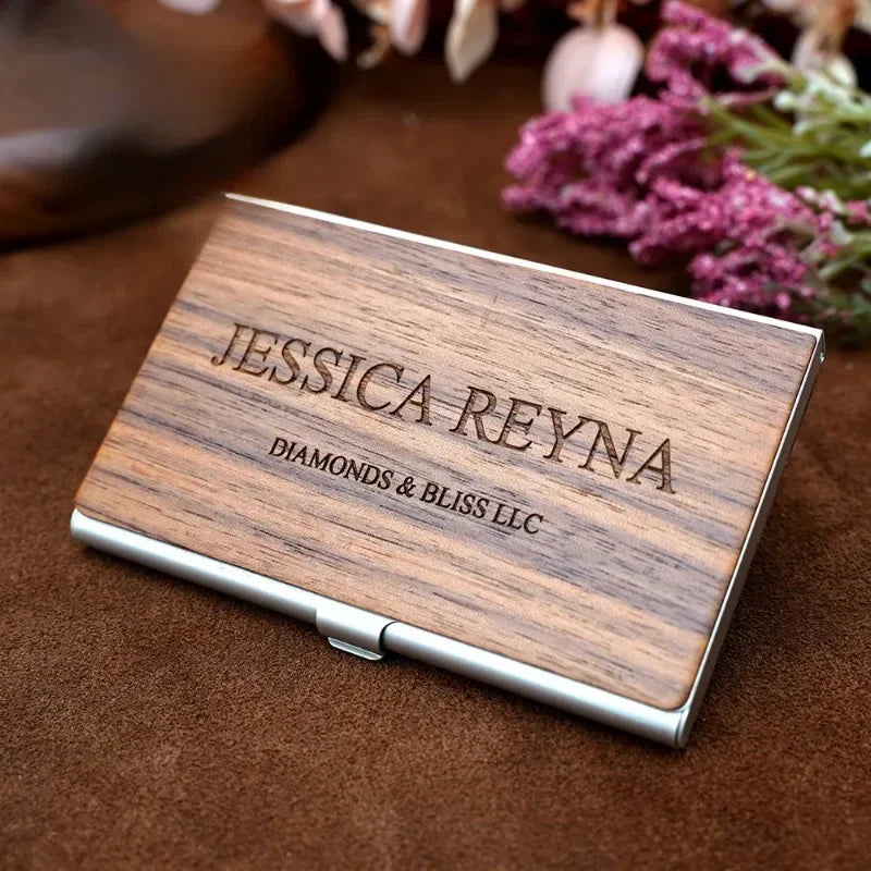 Laser Engraving Logo Black Walnut Solid Wood Business Card Box Customized Wooden Clip Personalized Cardcase Activities Gifts