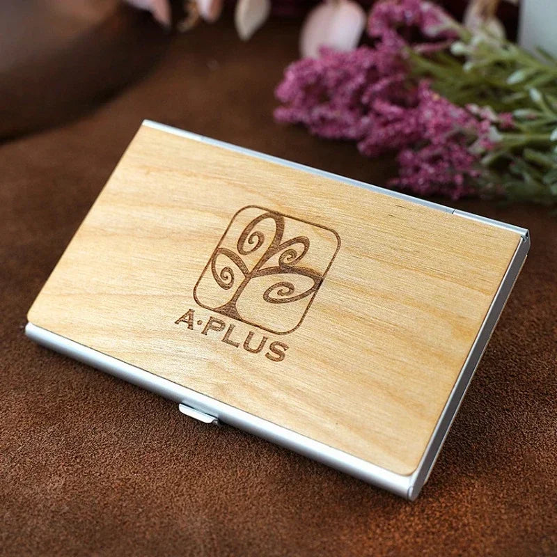 Laser Engraving Logo Black Walnut Solid Wood Business Card Box Customized Wooden Clip Personalized Cardcase Activities Gifts