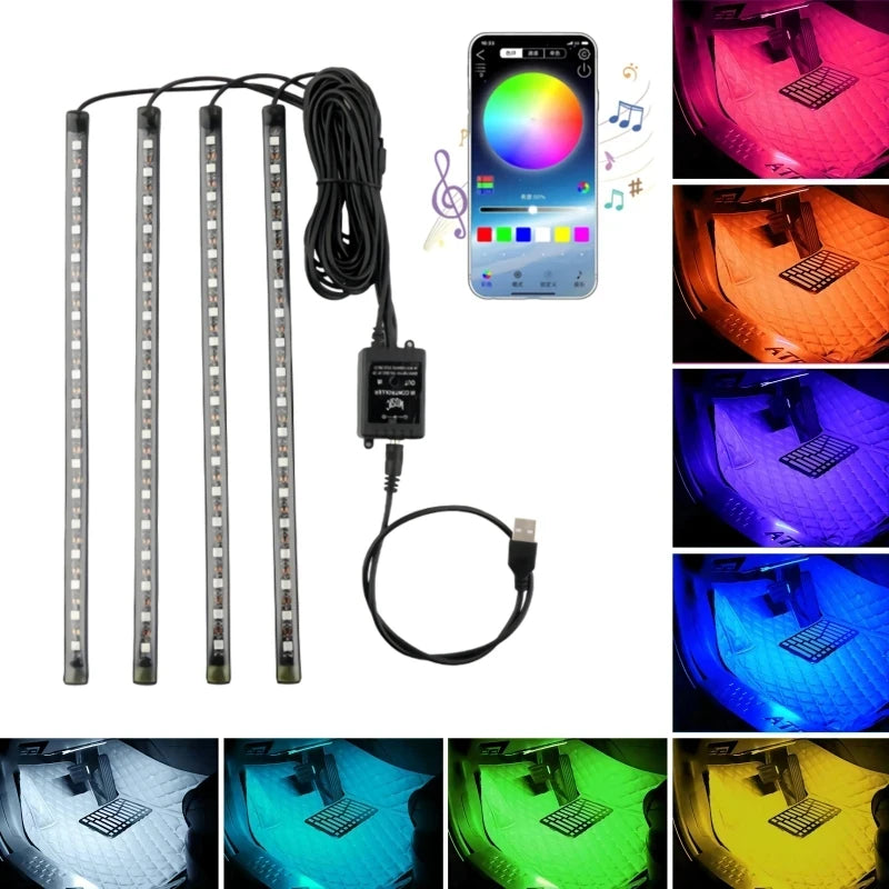 Lámpara Led de pie para coche, luz ambiental RGB, aplicación Usb, Control remoto de música, luces decorativas de ambiente de neón para Interior automotriz 