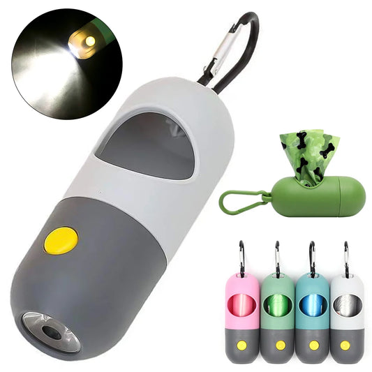 Dispensador de bolsas para excrementos de perro con luz Led, bolsa de basura Degradable, bolsas de basura portátiles para exteriores, suministros de limpieza para perros y gatos, accesorios 