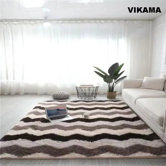 Alfombra de seda teñida con pelo largo para el hogar, sala de estar, dormitorio, cama completa, ventana lateral, alfombra para el suelo, tapete para puerta, tapete absorbente para pies 