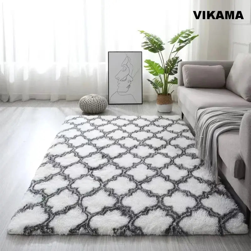 Alfombra de seda teñida con pelo largo para el hogar, sala de estar, dormitorio, cama completa, ventana lateral, alfombra para el suelo, tapete para puerta, tapete absorbente para pies 