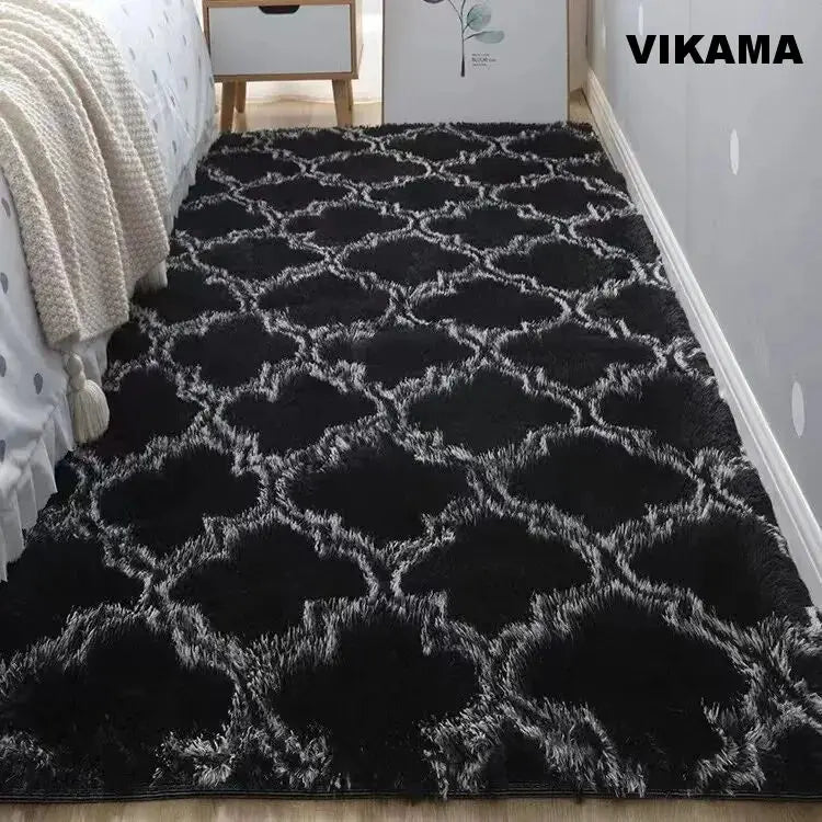 Alfombra de seda teñida con pelo largo para el hogar, sala de estar, dormitorio, cama completa, ventana lateral, alfombra para el suelo, tapete para puerta, tapete absorbente para pies 