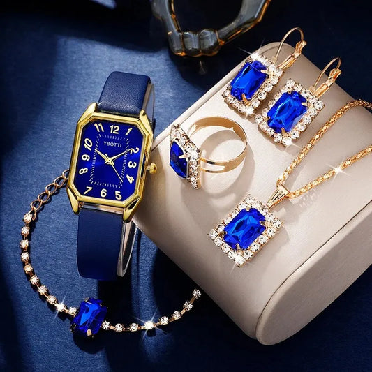 Relojes cuadrados de lujo a la moda para mujer, reloj de pulsera de cuarzo para mujer, reloj de pulsera clásico Simple para mujer, correa de cuero azul, reloj femenino 