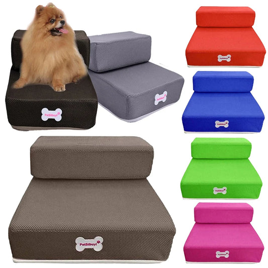 Rampa plegable de malla de lujo para mascotas, escaleras para perros pequeños, cachorros, gatos, colchoneta para animales, colchón, cama, tela de 2 escalones con cubierta desmontable 