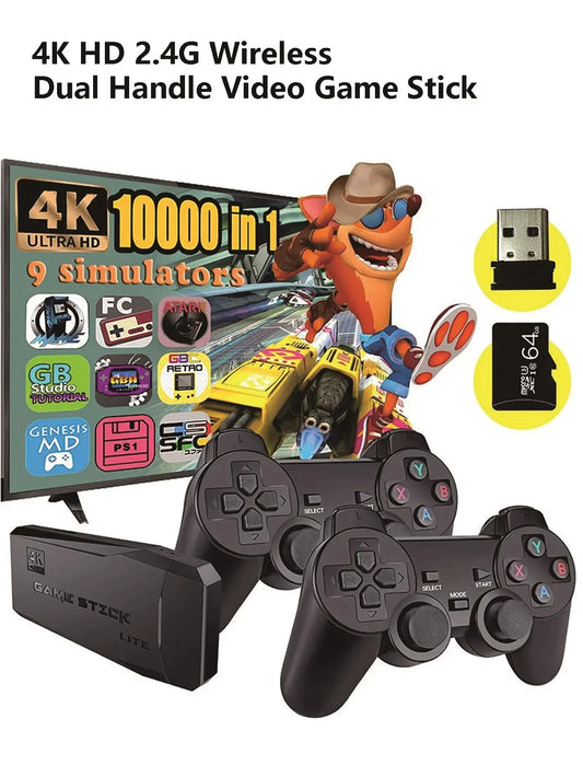 Consolas de videojuegos M8, 4K, 2,4G, doble inalámbrico, 10000 juegos, 64G, Gamepads clásicos Retro, controlador familiar de TV para PS1/GBA/MD 