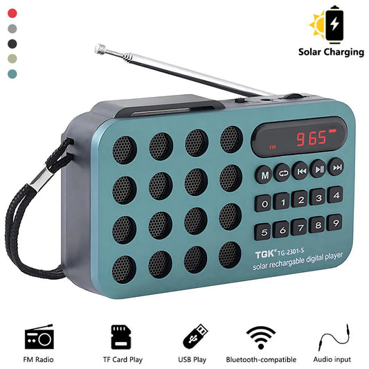 Minialtavoces inalámbricos portátiles de bolsillo con Radio FM, carga Solar, compatible con USB, tarjeta TF, reproducción, receptor de Radio FM compatible con Bluetooth