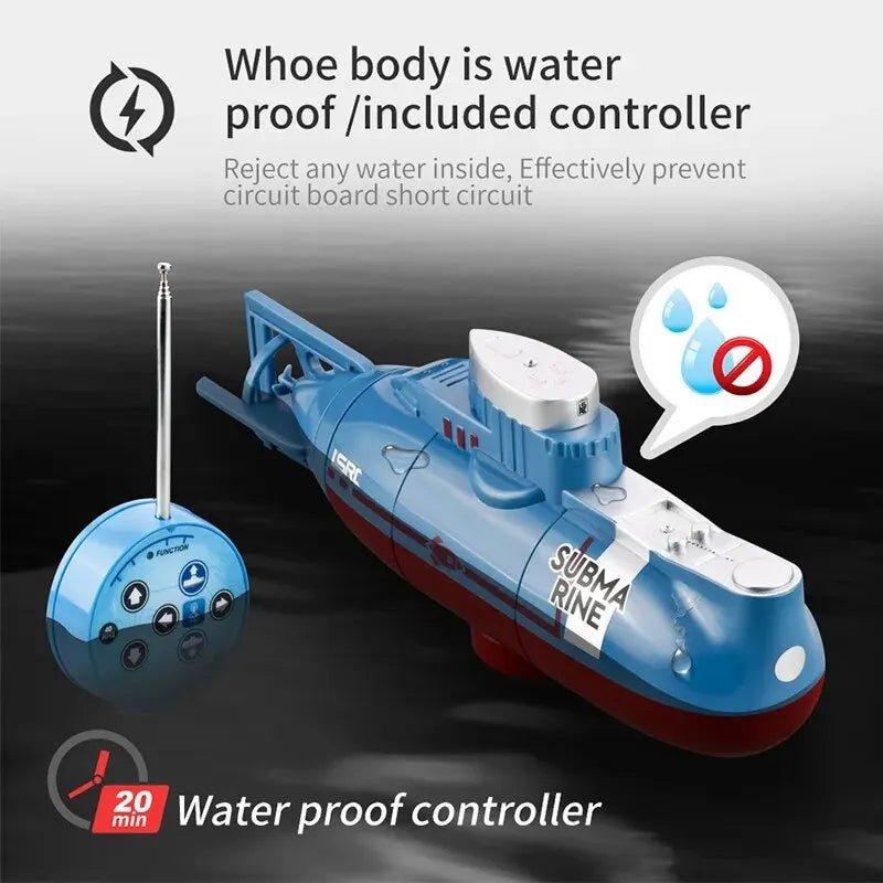 Mini RC Submarine 0.1m/s Speed Remote Control Boat Waterproof Diving Toy Simulation Model Gift for Kids Boys Girls