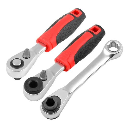 Mini Treble 1/4 Ratchet Wrench Double Ended Quick Socket Ratchet Wrench Screwdriver Hex Torque Wrenches Set 2-in-1 Spanner