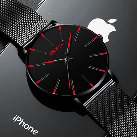 Relojes minimalistas ultrafinos a la moda para hombre, relojes sencillos de negocios con correa de malla de acero inoxidable, reloj de pulsera de cuarzo, reloj Masculino 