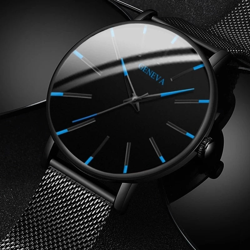 Relojes minimalistas ultrafinos a la moda para hombre, relojes sencillos de negocios con correa de malla de acero inoxidable, reloj de pulsera de cuarzo, reloj Masculino 