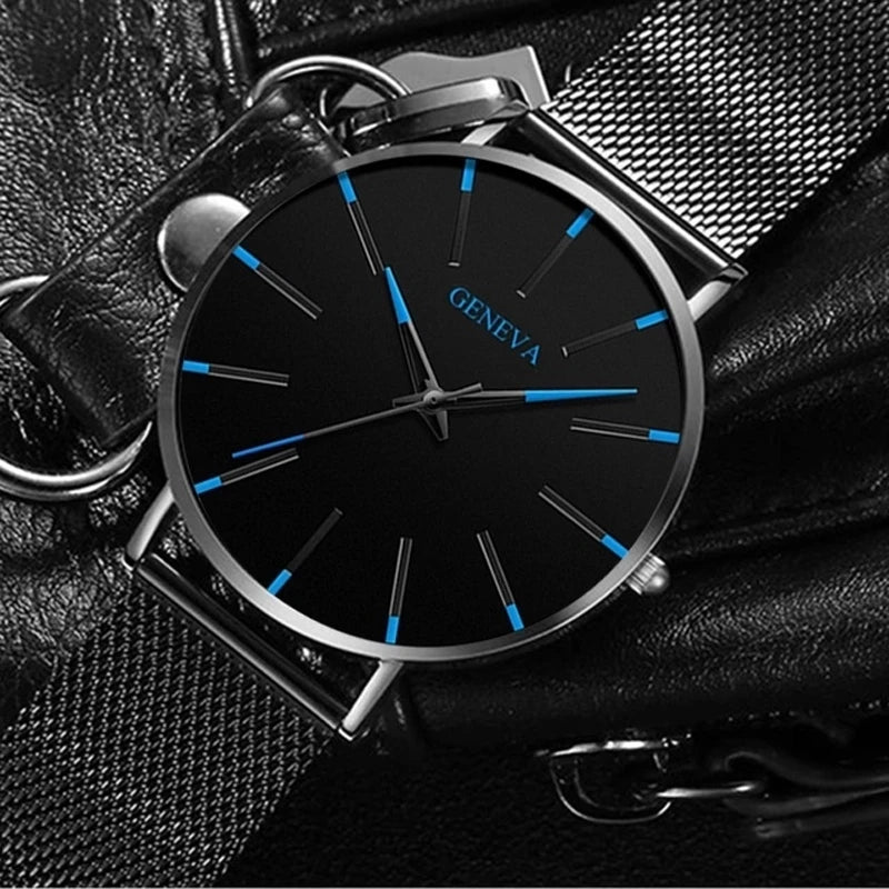 Relojes minimalistas ultrafinos a la moda para hombre, relojes sencillos de negocios con correa de malla de acero inoxidable, reloj de pulsera de cuarzo, reloj Masculino 