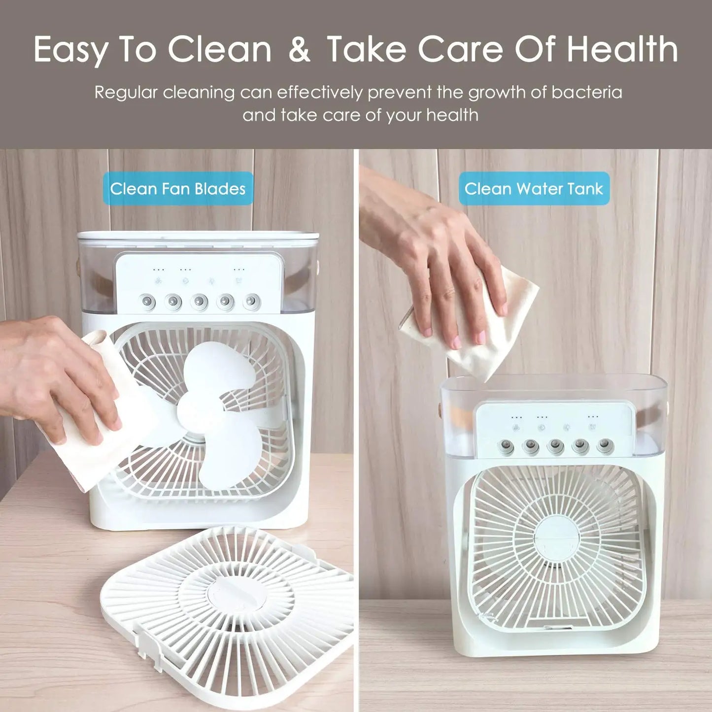 Ventilador de nebulización con cinco orificios para humidificación, ventilador portátil de mano, modelo Usb para escritorio, mesita de noche o mesa de centro 