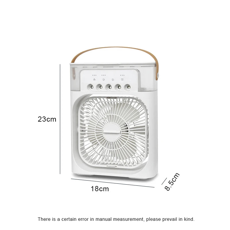 Ventilador de nebulización con cinco orificios para humidificación, ventilador portátil de mano, modelo Usb para escritorio, mesita de noche o mesa de centro 