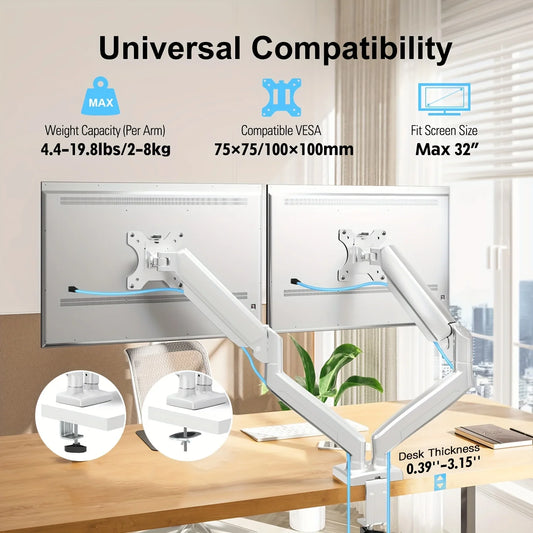 Soporte de monitor para pantallas de 13 a 32 pulgadas, resorte de gas para montaje de monitor dual, brazo de monitor dual ajustable con movimiento completo 