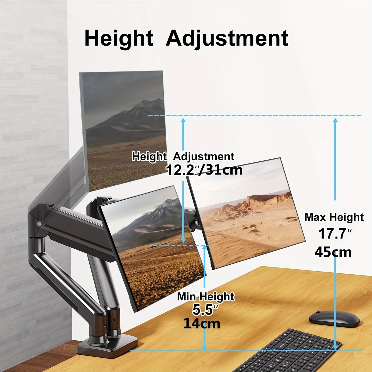 Soporte de monitor para pantallas de 13 a 32 pulgadas, resorte de gas para montaje de monitor dual, brazo de monitor dual ajustable con movimiento completo 