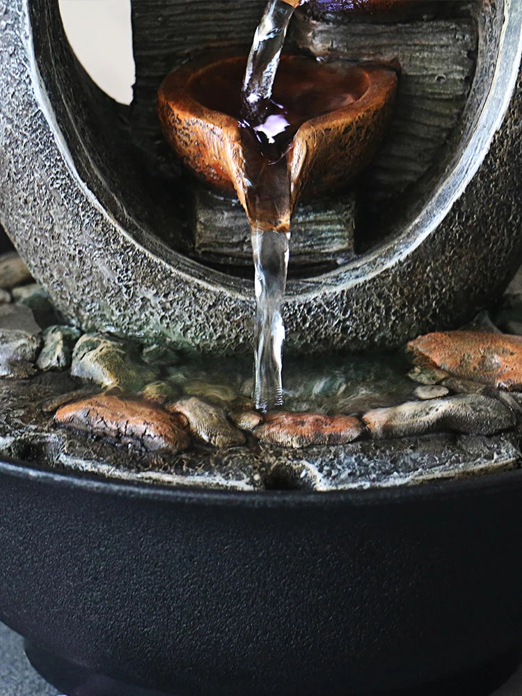 Fuente de agua interior multifunción y candelabros con luces LED Fuentes de mesa en cascada relajantes de tres niveles con rocas 