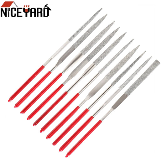 NICEYARD 140mm 10PCS Diamond Mini Needle File Set Hand Tools for Ceramic Glass Gem Stone Hobbies and Crafts