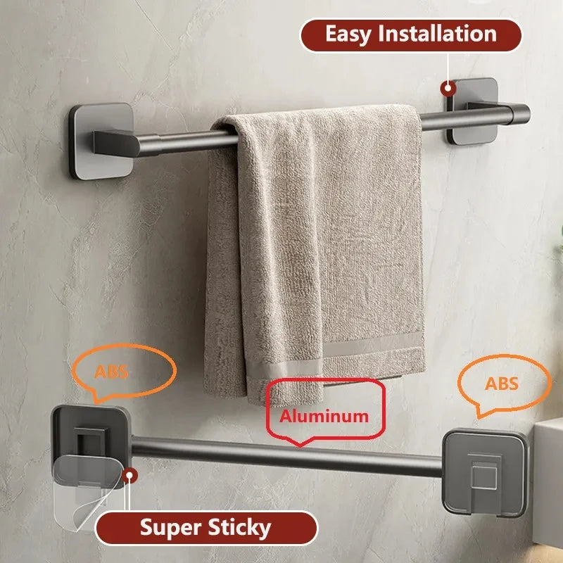 Toallero montado en la pared con ventosa no perforada, estante de almacenamiento para baño, toallero de barra horizontal para baño 