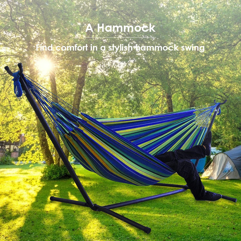 Outdoor Large Hammock Portable Indoors Double Hammock Camping Sleeping Stripe Canvas Hanging Bed Chair Garden Swing