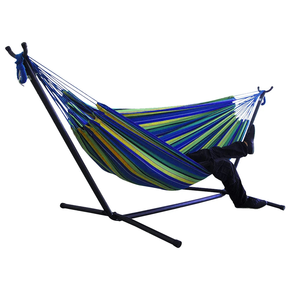 Outdoor Large Hammock Portable Indoors Double Hammock Camping Sleeping Stripe Canvas Hanging Bed Chair Garden Swing