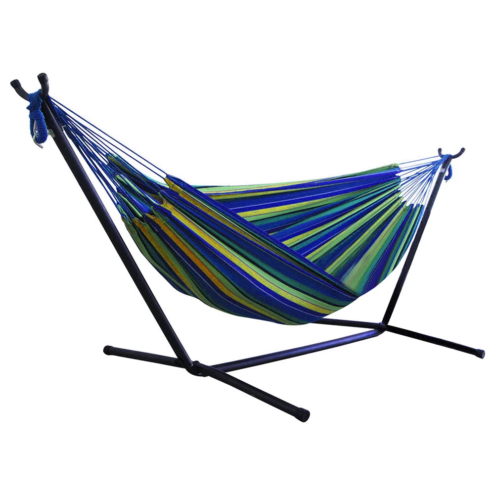 Outdoor Large Hammock Portable Indoors Double Hammock Camping Sleeping Stripe Canvas Hanging Bed Chair Garden Swing