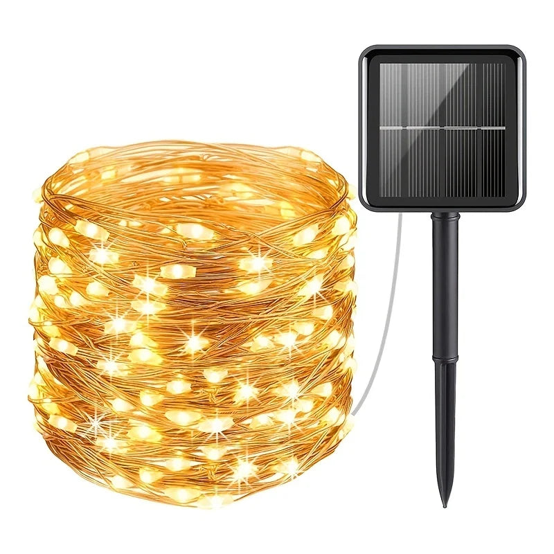 Lámpara con alambre de cobre Solar para exteriores, lámpara de cuento de hadas para jardín, corona de flores de hadas, iluminación de 8 modos, decoración para fiesta de boda de verano 