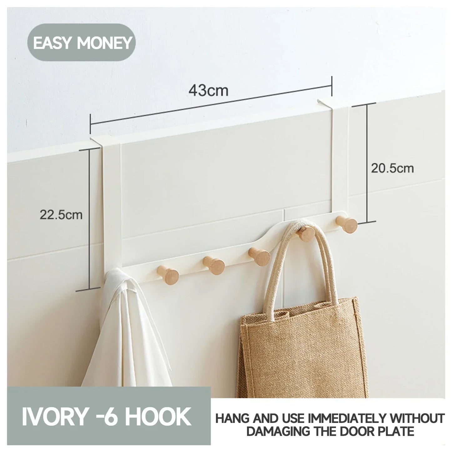 Over The Door Hook Hangers,Entryway Bedroom Organizer Rack for Scarf Hat Belt Coat Bag,Housekeeping Organizers with Wooden Hooks