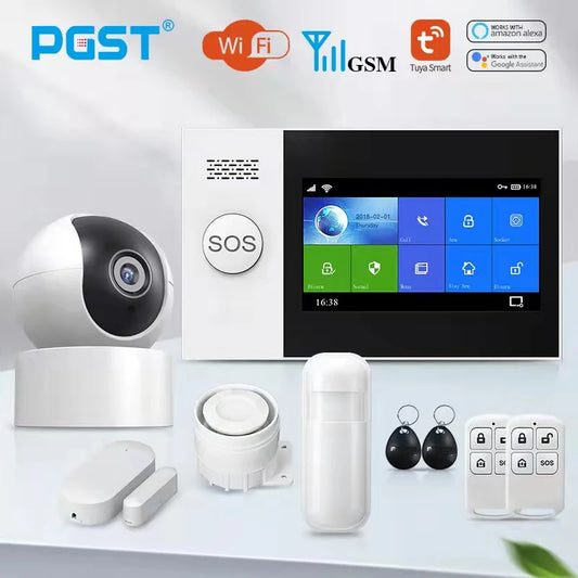 PGST PG-107 Tuya inalámbrico WIFI en casa GSM seguridad del hogar con Sensor de movimiento sistema de alarma antirrobo Control por aplicación compatible con Alexa 