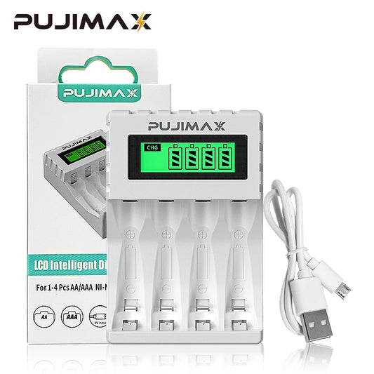 PUJIMAX-cargador de batería inteligente, 4 ranuras, 1,2 V, pantalla LCD para AA/AAA NiCd NiMh, batería recargable, adaptador de carga rápida portátil