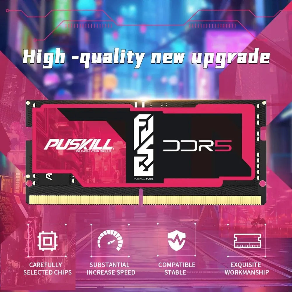 PUSKILL Memoria Ram DDR5 16GB 8GB 32GB 1.1V 262 针 PC4 笔记本 4800MHz 5200MHz 5600MHz 适用于笔记本电脑 SO-DIMM 内存